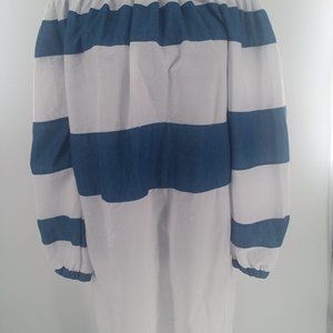 Roiii Off the Shoulder Lightweight Denim & Cotton Blue & White Dress Size Small